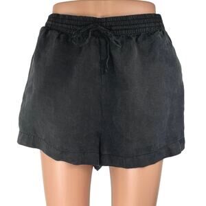 Zara Women's Black Drawstring High Waisted Wide Leg Casual Mini Shorts Size L